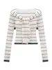 En Stock Serie Náutica Suéter de Punto Rayado Falso Dos Piezas para Mujer, Principios de Primavera, Azul Marino, Manga Larga, Top con Cuello de Marinero
