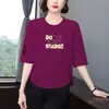 Comércio Exterior Exportação Transfronteiriça Camiseta Feminina de Verão Soltinha Emagrecedora com Mangas Três Quartos, Estilosa e Rejuvenescedora, Blusa Versátil para Mulheres de Meia-Idade
