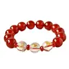 Pulsera zodiacal de ágata roja natural DIY hecha a mano con cuentas y signo zodiacal estampado en oro, diseño original, stock de fabricante disponible para venta al por mayor