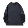 Camiseta de manga larga para hombre de talla grande, nuevo estilo de otoño, imitación de dos piezas, algodón puro, color block lavado vintage desgastado, top holgado para hombre