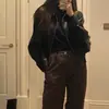 Jaqueta de couro feminina Dongdaemun coreana, curta estilo americano vintage, jaqueta de couro biker de alta qualidade para outono e inverno
