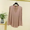 Camiseta de Manga Larga de Modal para Mujer Talla Grande Holgada de Primavera y Otoño, Delgada, Adelgazante, Cuello Redondo, Camisa Base de Color Sólido