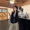 Precio de Remate Moda Estilo Coreano Manga Larga Superpuesto Top Halter para Mujer Otoño Ajustado Versátil Ropa de Trabajo Pantalones Casuales Conjunto de Tres Piezas