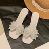 Sandalias Elegantes de Verano Nuevo Estilo con Lazo Cuadrado y Una Correa 2026 Estilo Hada Tacón de Cristal Transparente Tacones Altos para Exterior para Mujer