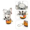 Estufa de gas ultraligera portátil integrada para exteriores con soporte plegable de acero inoxidable y encendido electrónico.