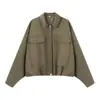 Moda Femenina Transfronteriza Europea y Americana Nueva Primavera Chaqueta Bomber con Bolsillo y Dobladillo Plisado Venta al por Mayor de Alta Gama