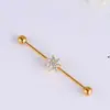 Puente de Oreja Dorado Barra Industrial Clavo de Oreja Acero Inoxidable Mariposa Doble Agujero de Oreja Clavo de Hueso de Oreja Moda Simple Joyería para Piercings