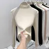 Camisa base chic de encaje con cuello semi-alto para mujer, top interior de punto elegante para otoño e invierno, suéter acanalado único