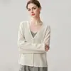 Cárdigan de punto de cachemira suave y cómodo, con cuello en V, dobladillo enrollado y estampado de osmanthus, un nuevo estilo de principios de otoño para mujer, adecuado para el trabajo y el uso diario, con un corte holgado.