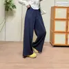 Novas calças largas fluidas MO de cintura elástica para outono, calças compridas casuais leves, respiráveis e com cordão na cintura elástica para mulheres