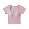 2024 Verão Fresh Candy Color Top de manga curta com peito almofadado gola quadrada clavícula Slim-fit Slimming T-shirt feminina