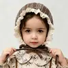Sombrero de protección auditiva para bebé a rayas florales vintage estilo francés, sombrero con protección de encaje para orejas, sombrero de sol para sesión de fotos de niñas al aire libre