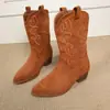 Botas Vaqueras de Cuero con Punta Puntiaguda y Tacón Grueso Estilo Retro Casual 2025 para Mujer, Nuevas Botas Martin de Moda Versátiles sin Cordones Talla Grande