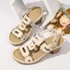 Sandalias de Tacón Alto con Huecos y Punta Abierta Estilo Nuevo de Comercio Exterior 2026 para Mujer, Talla Grande, Tacón Grueso, Hebilla, Sandalias Ligeras de Playa