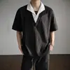 Camiseta Polo de Manga Corta con Cuello Polo y Patrón de Trigo Falsa de Dos Piezas Estilo Old Money para Hombre, Top de Manga Media Resistente de Moda para Verano