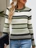 X7036 Amazon Primavera e Outono Temperamento Tricô Transfronteiriço Novo Top Feminino com Fio Listrado em Contraste Suéter da Moda