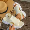 Sandalias casuales de verano nuevas de gran tamaño para mujer, estilo europeo y americano, cruzadas, sin cordones, suela gruesa, tejidas, venta al por mayor, talla grande