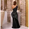 C6818 Moda Europea y Americana Transfronteriza Aliexpress Amazon Vestido Largo de Color Sólido con Pedrería y Cuello Diagonal para Mujer
