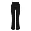 Conjunto de Camiseta Lisa de Manga Longa com Gola Assimétrica, Calça Flare de Cintura Alta e Saia Midi de Cintura Alta para um Look Apimentado