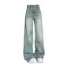 Jeans de pierna ancha de cintura alta estilo retro americano para mujer, nuevo estilo de verano, diseño de alta costura, sueltos y fluidos, pantalones rectos hasta el suelo
