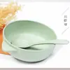 Tazón Pequeño Infantil de Paja de Trigo Tazón para Comida de Bebé Tazón Anticaídas Tazón Doméstico para Comer Infantil Lindo Set de Tazón y Cuchara