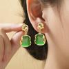Aretes Elegantes de Plata S925 con Colgante Cuadrado Verde Fresco para Mujer, Combinan con Todo, Aretes Elegantes Simples Japoneses y Coreanos al Mayoreo