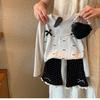 Conjunto de Menina para Primavera e Outono Bebê Estiloso Infantil Tendência Bolinhas Laço Falso Duas Peças Camiseta com Calça Flare Franzida