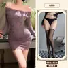Naranja Amistad Lencería Sexy Deseo Puro Vestido Morado Sexy Ajustado Hombros Descubiertos Encaje Bodycon Vestido para Mujer A880