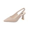2023 Nuevo Estilo de Verano Versátil Punta Afilada Tacón de Aguja Tacón Medio Estilo Coreano Zapatos de Salón para Mujer Banda Elástica Sandalias de Cuero Suave Zapatos Holgazanes