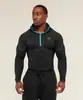 Camisa de Running Training Fitness Ciclismo de Secado Rápido con Capucha y Media Cremallera para Hombre, Corte Americano Delgado, Tiburón, Manga Larga