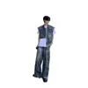 Chaleco de mezclilla bordado de alta gama para hombre, chaqueta de trabajo de corte holgado, marca de moda, bordes deshilachados, sin mangas, talla grande