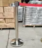 Poste de Conserje de Acero Inoxidable, Barrera Telescópica con Línea de Advertencia, Barrera de Aislamiento, Valla Barrera Móvil de Seguridad 5m
