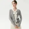 Intelectual e elegante~Novo cardigã de caxemira outono e inverno para mulheres, com design fluido, suéter de tricô, cardigã curto e peça de outer wear