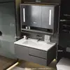 Gabinete de banheiro inteligente estilo creme combinação espelheira de banheiro de parede pia de cerâmica integrada lavatório bancada de banheiro