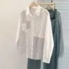 Camisa Patchwork de Estilo Literario Transfronterizo Europeo y Americano para Amazon, con Tela Irregular en Contraste y Rayas Bordadas, Versátil para el Trabajo