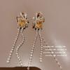 Pendientes de lazo con gemas amarillas de ganso brillante, chapados en oro de 18 quilates, con flor de guisante y circonitas multitalladas, y pendientes rectangulares.