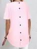2025 Camiseta de Moda con Botones en la Espalda, Estampada Elegante de Color Sólido, Primavera y Verano, Comercio Exterior Transfronterizo Amazon Wish Europeo y Americano