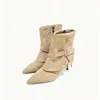 Botas de tornozelo de salto alto com bico fino em camurça versáteis, estilo europeu e americano