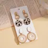 Set de Seis Piezas de Aretes de Resina y Cuero Estilo Europeo y Americano con Diamantes y Diseño de Goteo de Aceite, Aretes Redondos con Estilo Vacacional, Sensación Vintage y de Alta Gama para Mujer