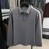 Camisa polo de lã e seda para homens, novo modelo outono 2026, manga longa, macia e confortável, camiseta base masculina atacado