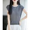 Novo Colete de Tricô Feminino Verão Tencel Linho Vazado Sem Mangas Gola Redonda Moda Versátil Peça Superior Fina Tendência