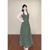 Vestido Regata Verde Novo 2026 para Mulheres, Estilo Tendência de Verão, Elegante Vestido Longo Francês que Marca a Cintura