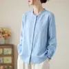 Cardigã Versátil Novo de Primavera e Outono Punhos Elásticos Versátil Emagrecedor Babado Algodão Linho Manga Longa Camisa Top Roupa Feminina