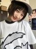 Moda Nacional Verano 2025 Camiseta de Algodón de Manga Corta Top Estampado para Mujer Cuello Redondo Transpirable Color Sólido Letra Suelta para Estudiantes