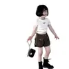 Ropa Infantil Nueva y Elegante para Niñas Verano 2026, Camiseta con Letras Estilo Coreano, Corte Ajustado, Crop Top, Diseño Cruzado, Manga Corta