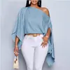 Exportação Transfronteiriça 2025 Amazon Moda Casual Feminina Ombro a Ombro Europeia e Americana Roupas Soltas Manga Morcego Elegante Cor Sólida Top