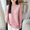Nuevo Suéter de Punto de Lana Pura con Cuello Redondo Medio Abierto de Manga Larga para Mujer Color Sólido Holgado Jersey Suéter de Lana Otoño/Invierno 2026
