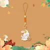 Colgante de Conejo de Jade del Festival de la Luna Llena de Mediados de Otoño, Llavero de Conejo de Pastel de Luna Metálico con Cuerda Trenzada, Regalo del Festival de Mediados de Otoño, Pequeño Regalo con Ambiente Festivo