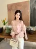 Preço Especial, Sem Trocas ou DevoluçõesBlusa de Chiffon com Manga Longa, Ombro a Ombro e Amarração Xiu Xixi Primavera para Mulheres 89679