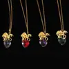Collar Colgante Longrui Transfronterizo Nuevo Unicornio Doce Piedras de Nacimiento Corazón de Melocotón Incrustado con Collar de Piedras de Colores